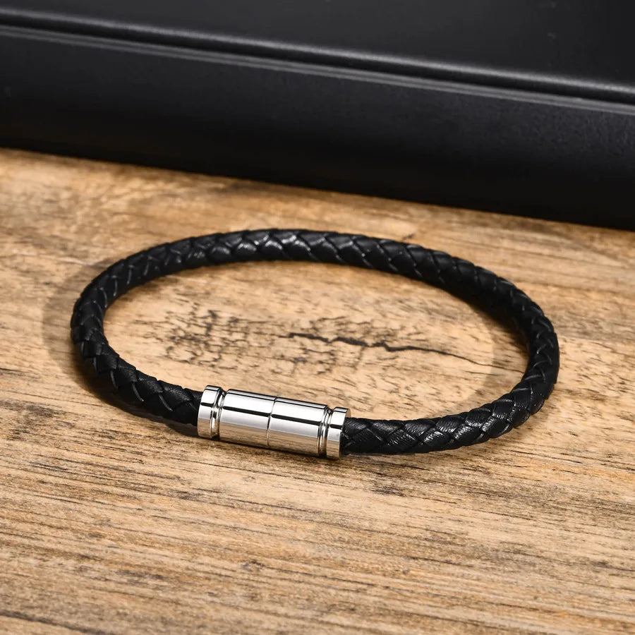 Simple Style Color Block Pu Leather Buckle Men's Bangle