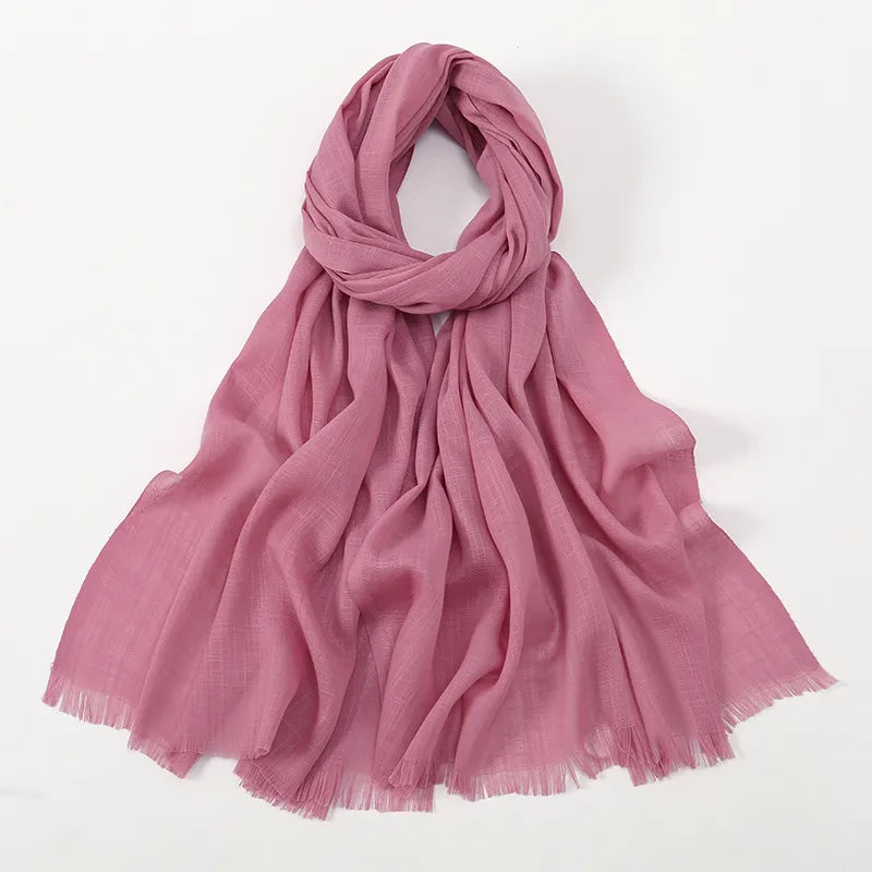 Unisex Simple Style Solid Color Slub Cotton Tassel Scarf