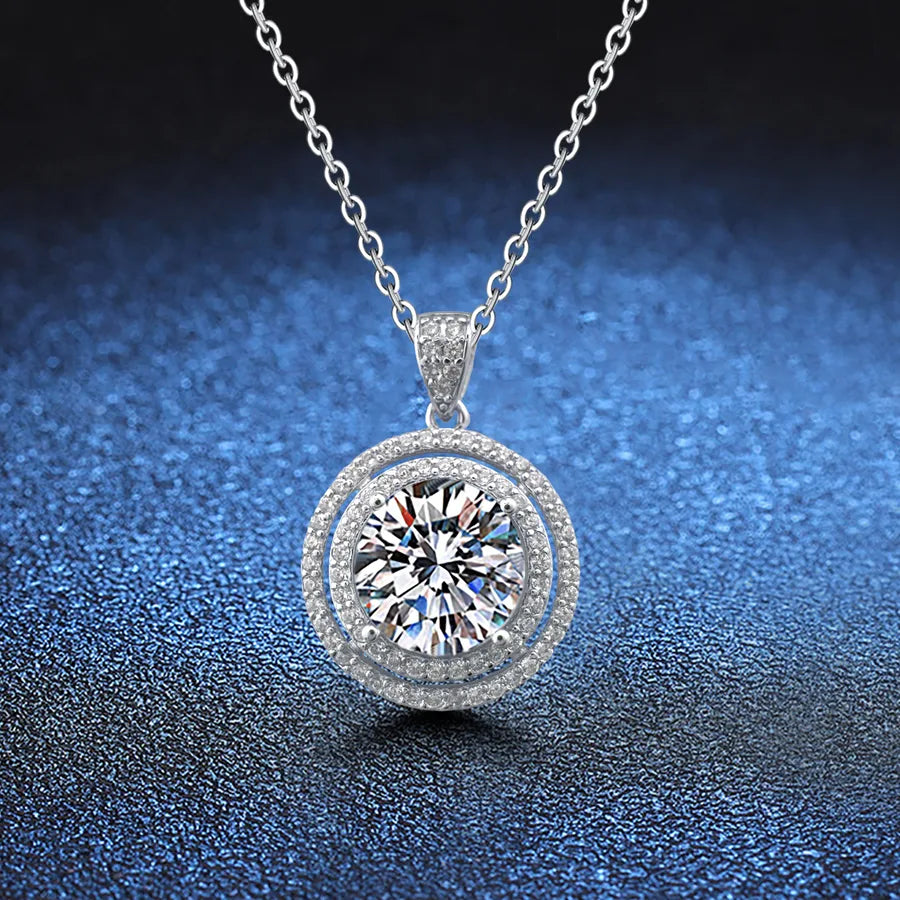 5 Karat Moissanite 925 Sterling Silver Pendant Necklace GRA Certificate Round Brilliant Cut Geometric White Gold Plated Pendant Necklace