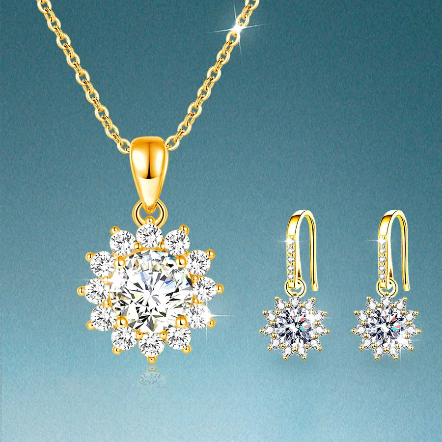 Moissanite Earrings Necklace White Gold Plated Earrings Necklace