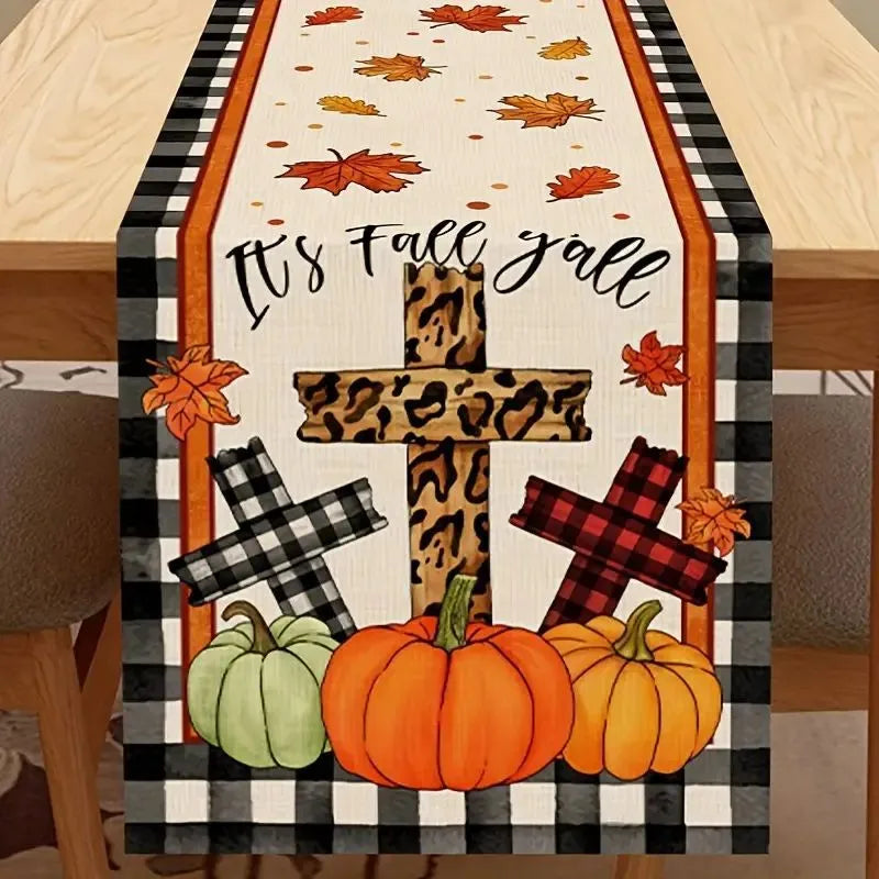 Halloween Thanksgiving Cute Pumpkin Lattice Polyester Table Runner