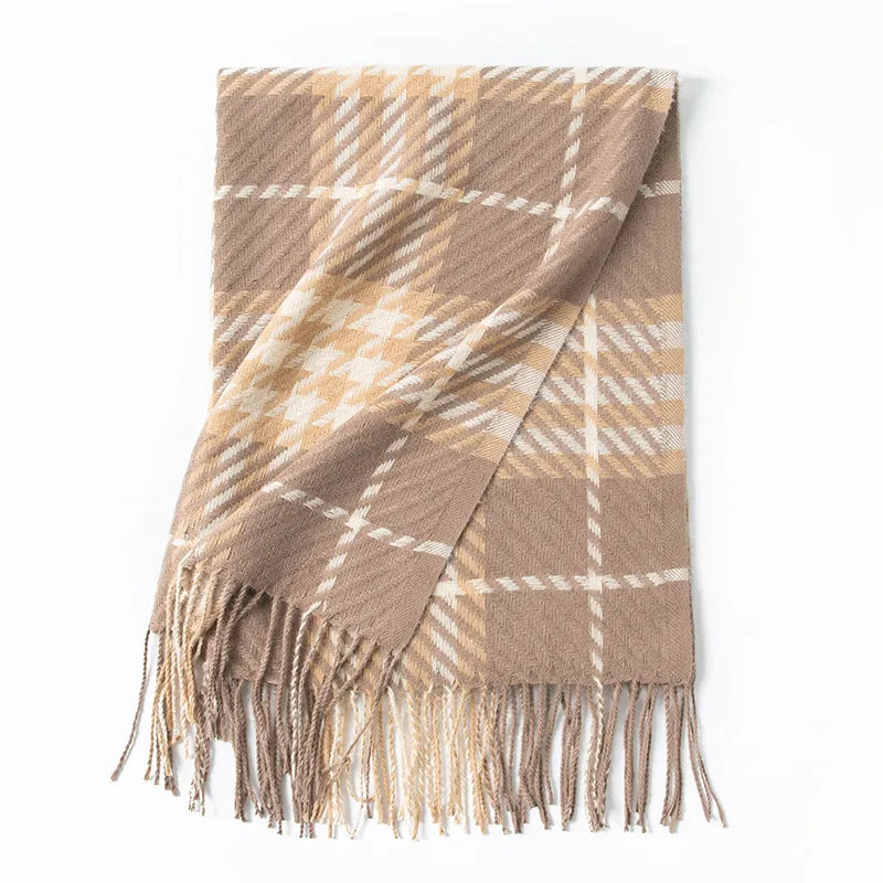 Women's British Style Plaid Imitation cashmere Tassel Scarf