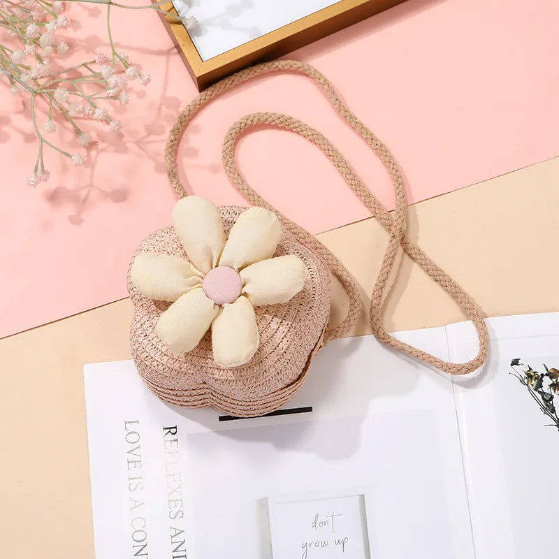Children's Bag Women's Cute Woven Bag Seaside Vacation  Summer New Sunflower Grass Woven Bag Crossbody Small Bag