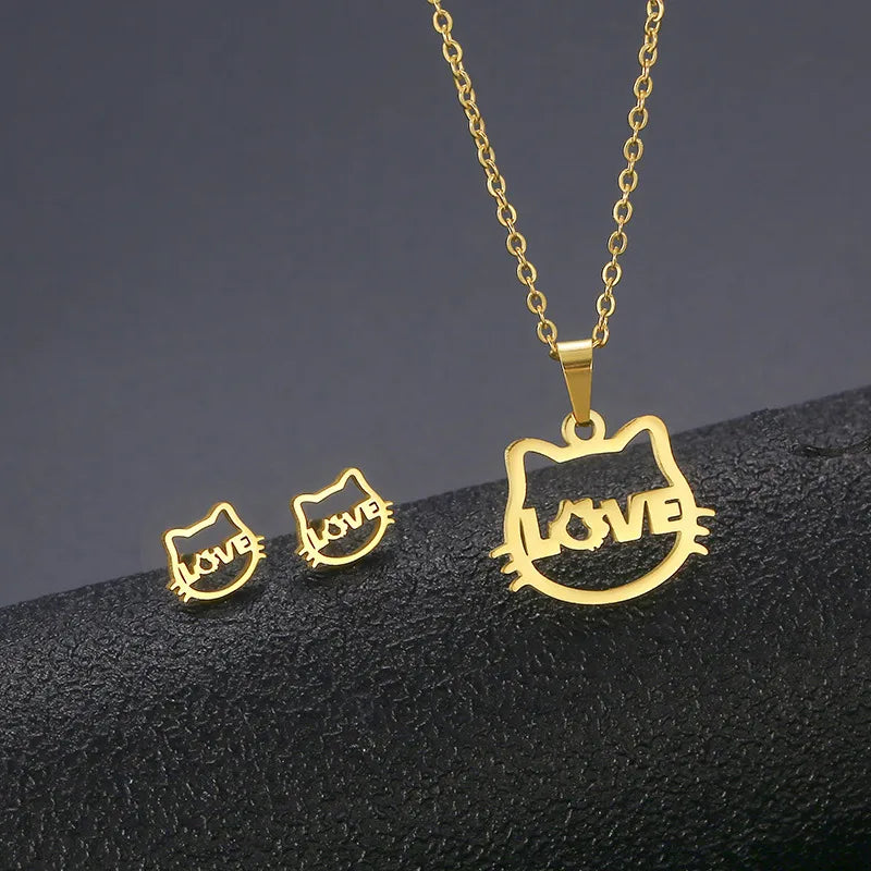Wholesale Jewelry IG Style Casual Streetwear Moon Hand Of Fatima Butterfly 201 Stainless Steel cable chain Small Stud Earrings Necklace