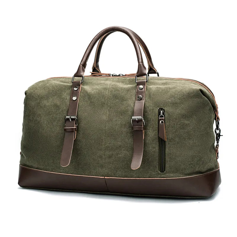 Canvas Travel Bag Men's Imitation Leather PU Outdoor Luggage Travel Fitness Photography Bag Large Capacity Handbag