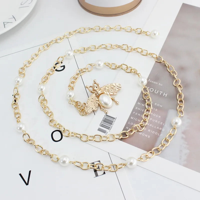 lady imitation pearl alloy beaded plating women's corset belts 1 piece
