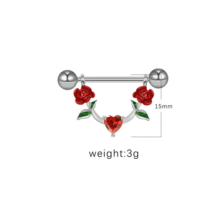 1 Piece Nipple Rings & Studs IG Style Shiny Heart Shape Flower 316L Stainless Steel  Alloy Titanium Steel Epoxy Chain Inlay Resin Rhinestones Glass White Gold Plated Gold Plated