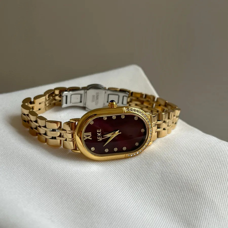 Casual Elegant Luxurious Oval Butterfly Double Snap Quartz Watch