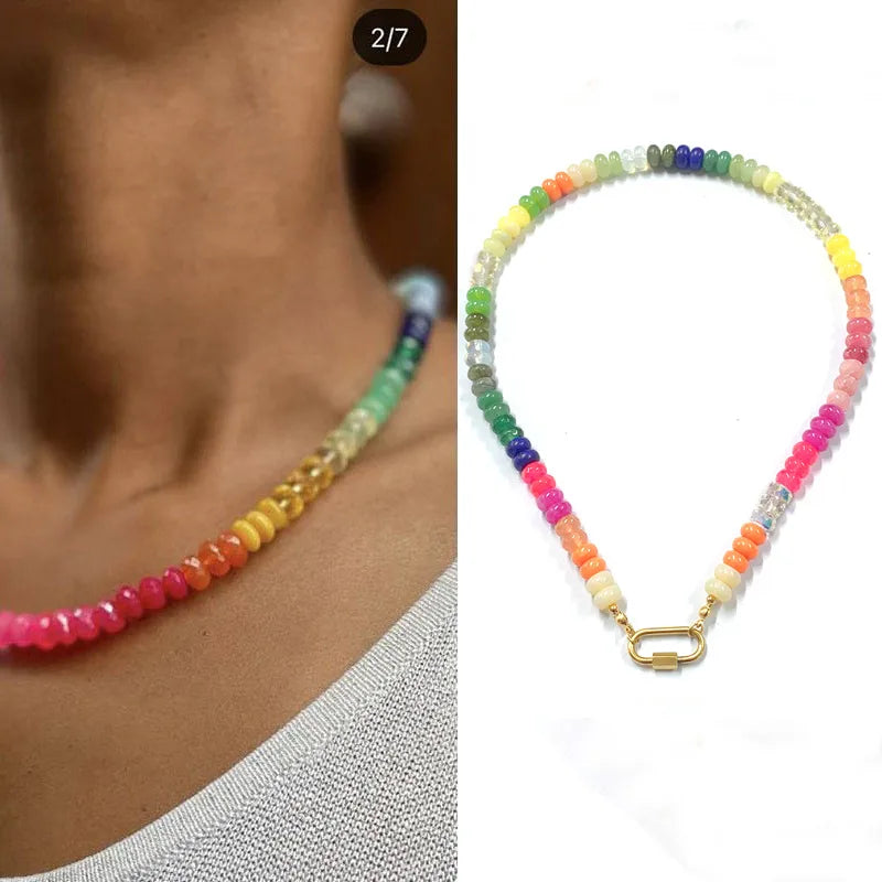 Sweet Geometric natural stone Titanium Steel Necklace In Bulk