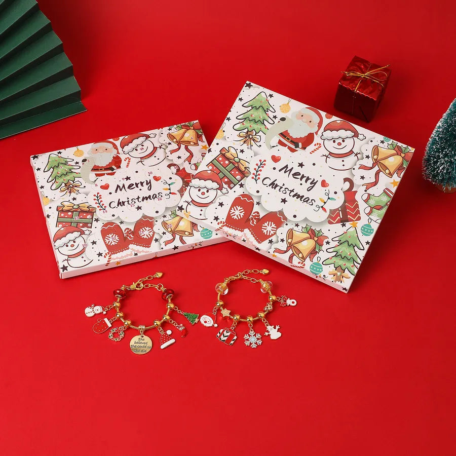 Christmas Themed Jewelry Set Children's Bracelets Necklaces DIY Handmade Gifts With Santa Claus Snowman Christmas Tree