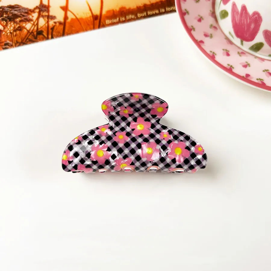 Retro PVC Floral Print Hair Claw New Elegance High-End Feeling Bun Shark Clip Small Flower Hair Clip Hair Accessories