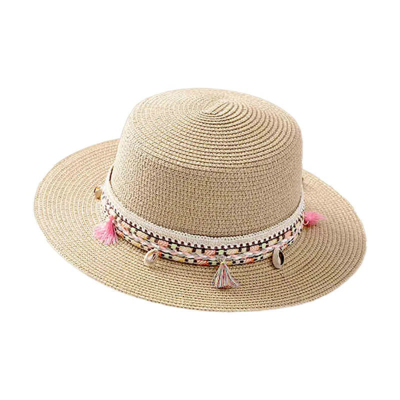 Women's Hawaiian Tropical Shell Flat Eaves Straw Hat