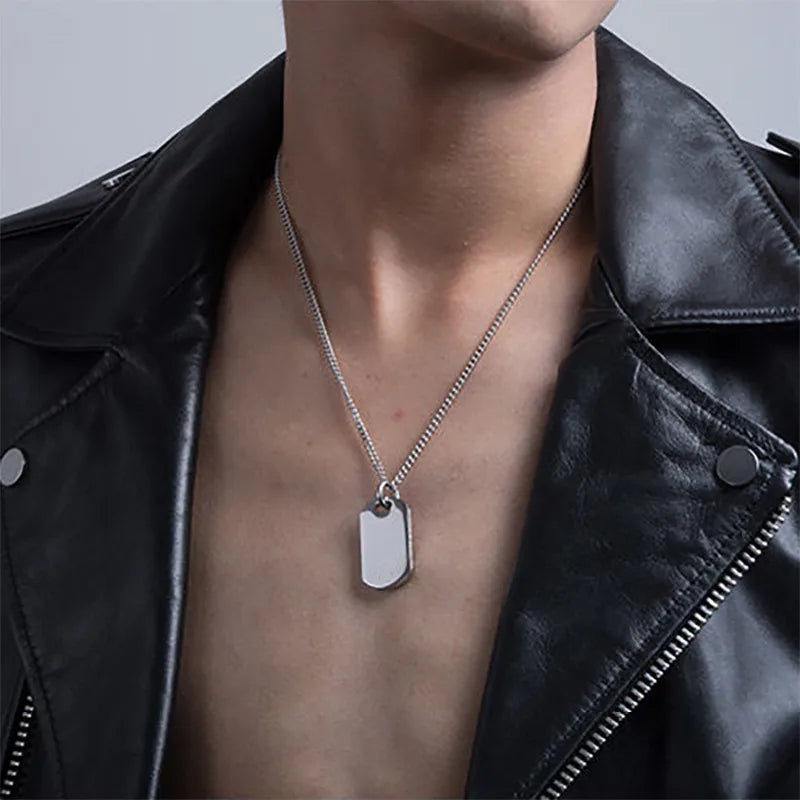 Retro Classic Style Geometric Customization Laser Engraving Titanium Steel Plating Men's Pendant Necklace Men Pendant Necklaces