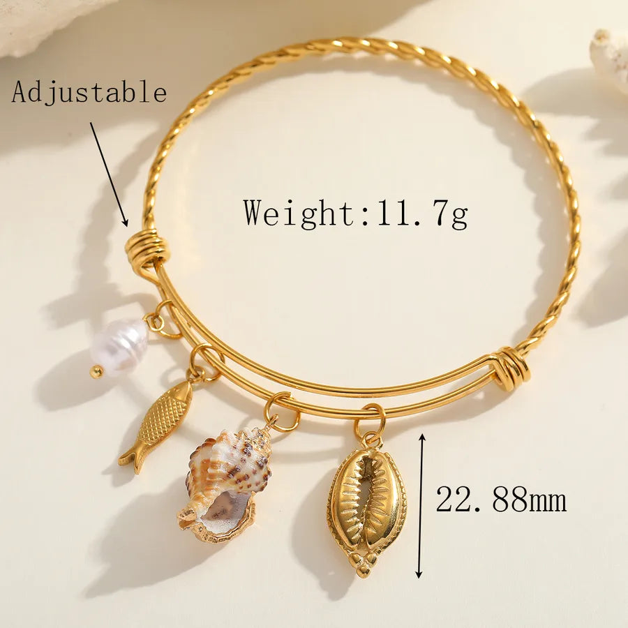 Cute Romantic Marine Style Irregular Geometric Conch 304 Stainless Steel 18K Gold Plated Natural Conch Bangle In Bulk