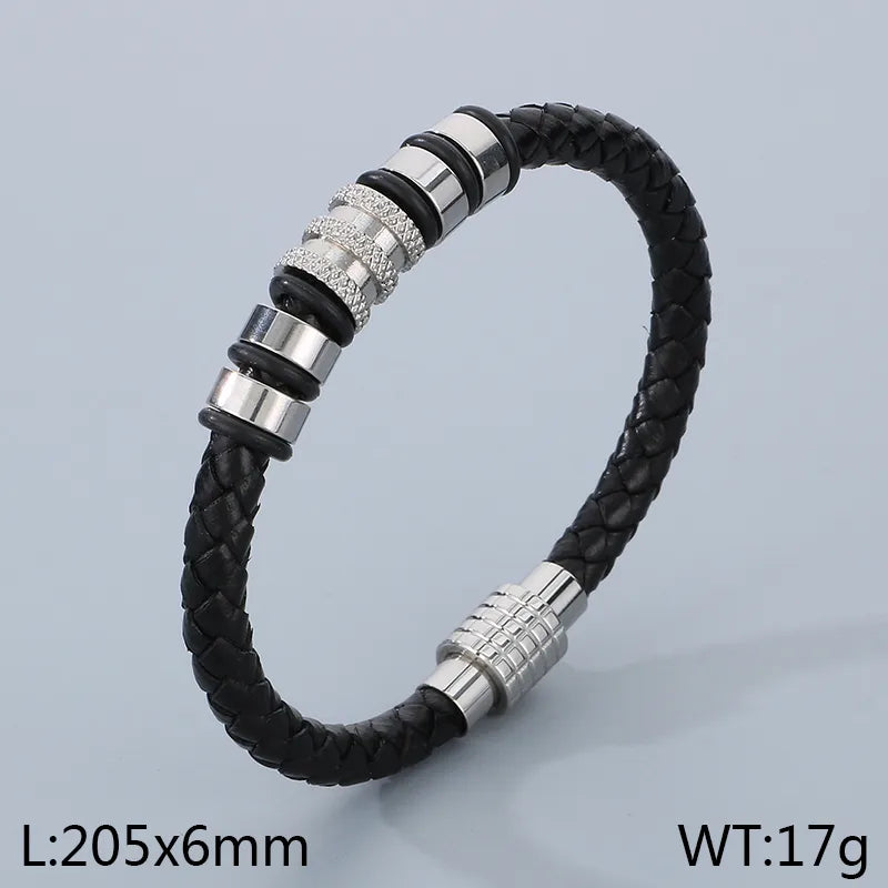 Simple Style Geometric 304 Stainless Steel Super fine reinforced leather 18K Gold Plated Men's Bangle