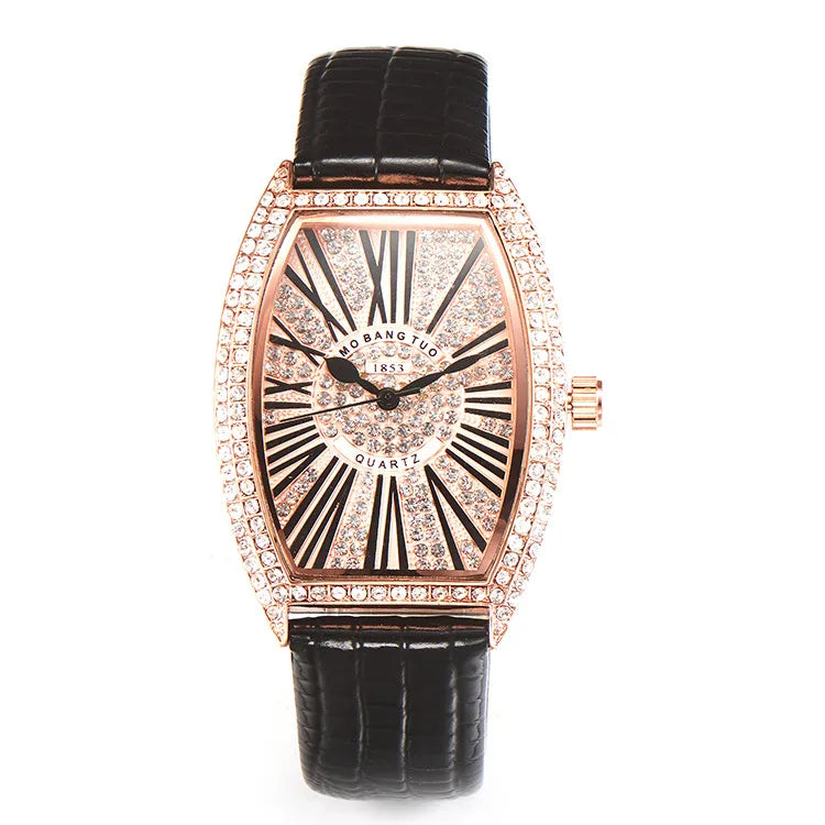Explosions Barrel-shaped Diamond-encrusted Women's Fashion Watch Internet Celebrity  Rose Golden Roman Quartz Watch