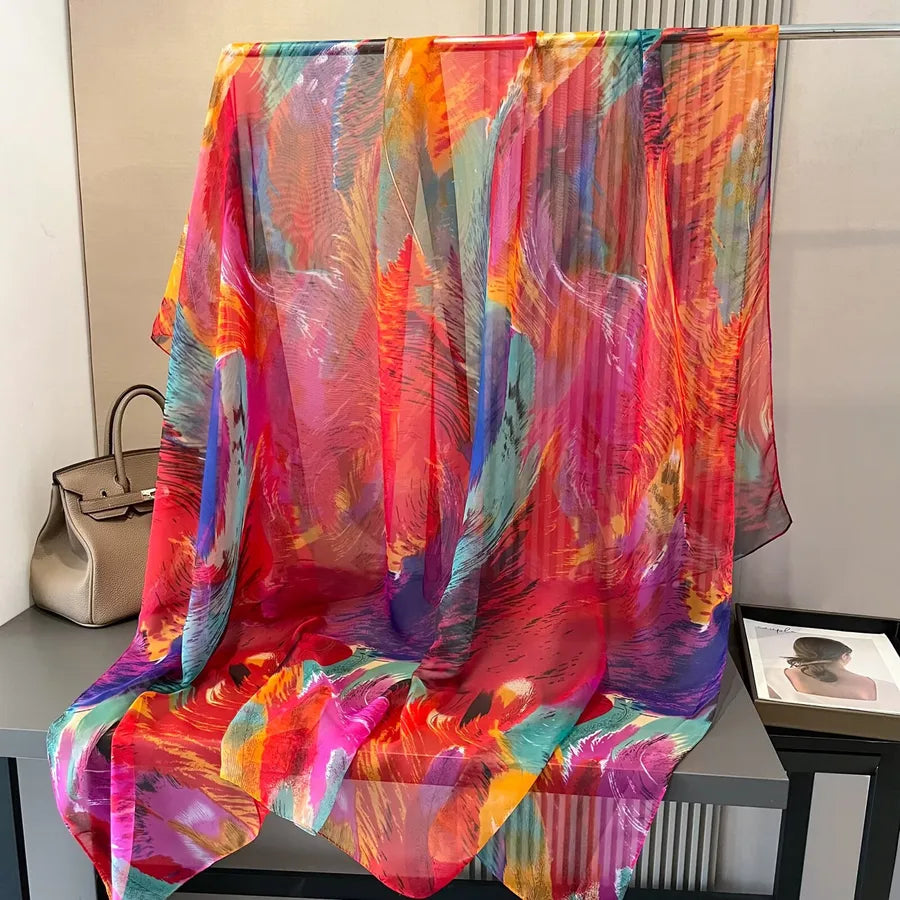 Women's Retro Flower Brocade Yarn Silk Scarf