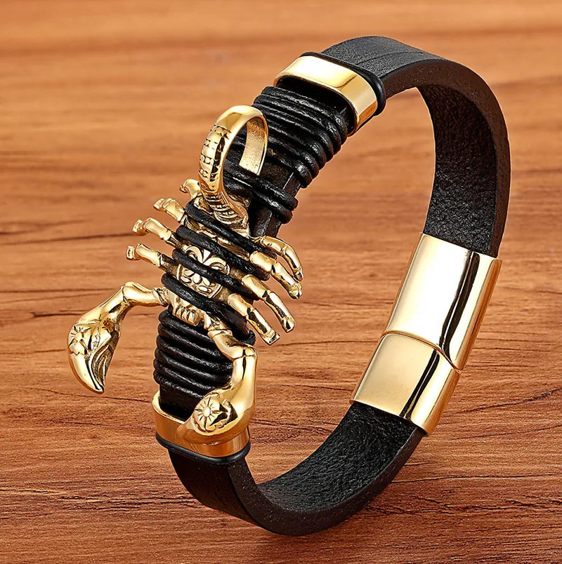 Vintage Style Geometric Pu Leather Titanium Steel Woven Chain Wrap Bracelets Wholesale