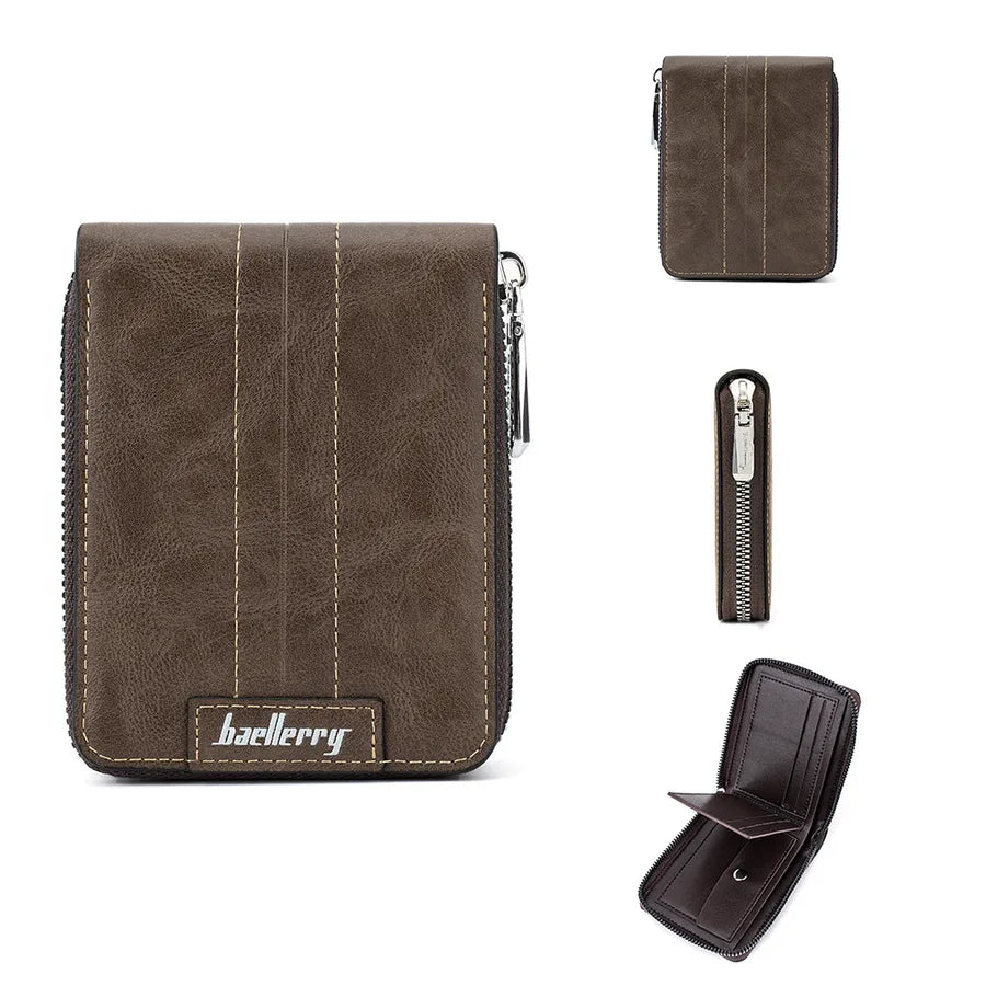 Men's Solid Color Pu Leather Zipper Small Wallets