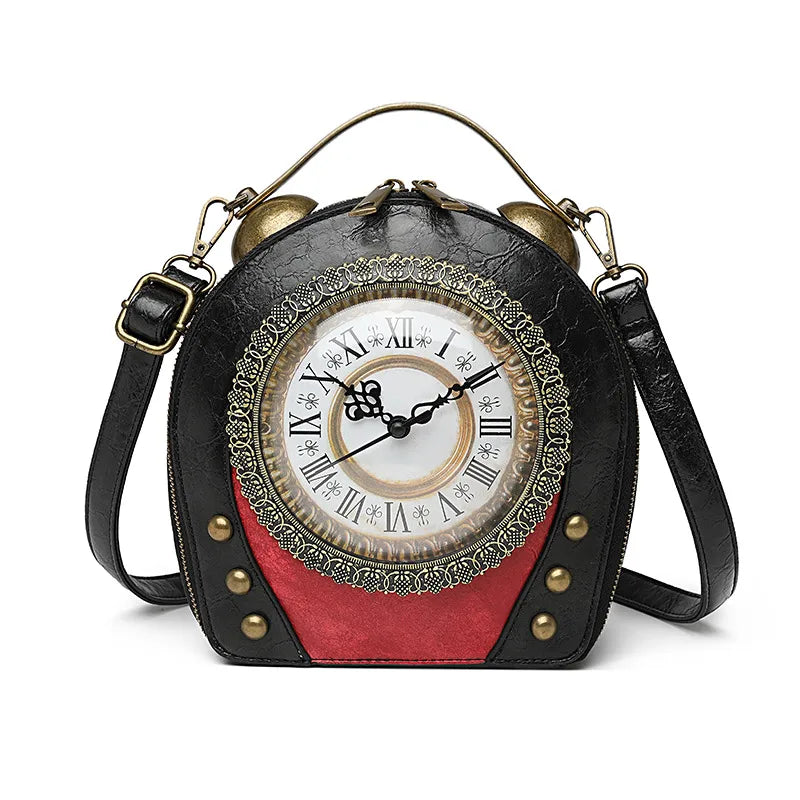 Women's PU Clock Vintage Style Semicircle Zipper Circle Bag