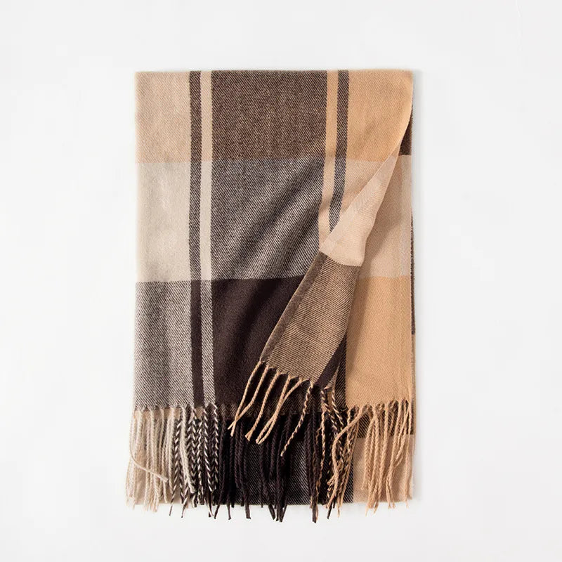 women's fashion plaid polyester knitted winter scarves