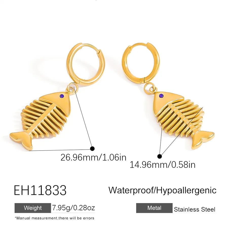 1 Piece Casual Pastoral Artistic Crab Fish Bone 304 Stainless Steel 18K Gold Plated Drop Earrings