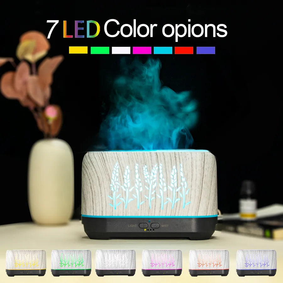 New wood grain hollow wheat ear WiFi flame humidifier household flame essential oil aromatherapy machine  products wholesale
