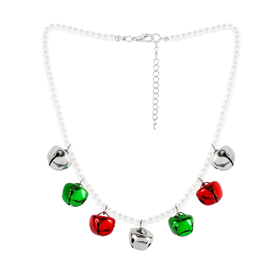 Christmas Cartoon Colorful Red And Green Bell Necklace Festive Christmas Socks Pendant Snowflake Design Women's Jewelry Accessory
