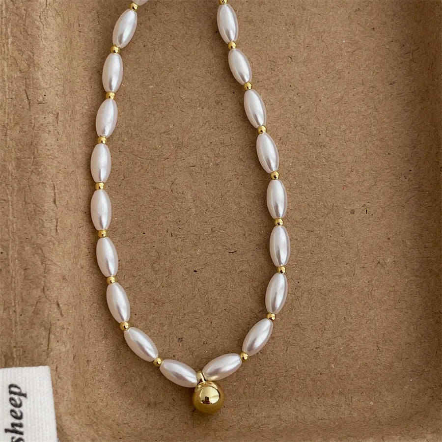 Baroque Style Modern Style Geometric Imitation Pearl Alloy Beaded Chain Beaded Necklaces Wholesale