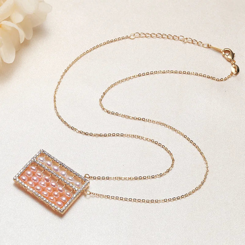 Freshwater Pearl Copper cable chain Geometric Pendant Necklace