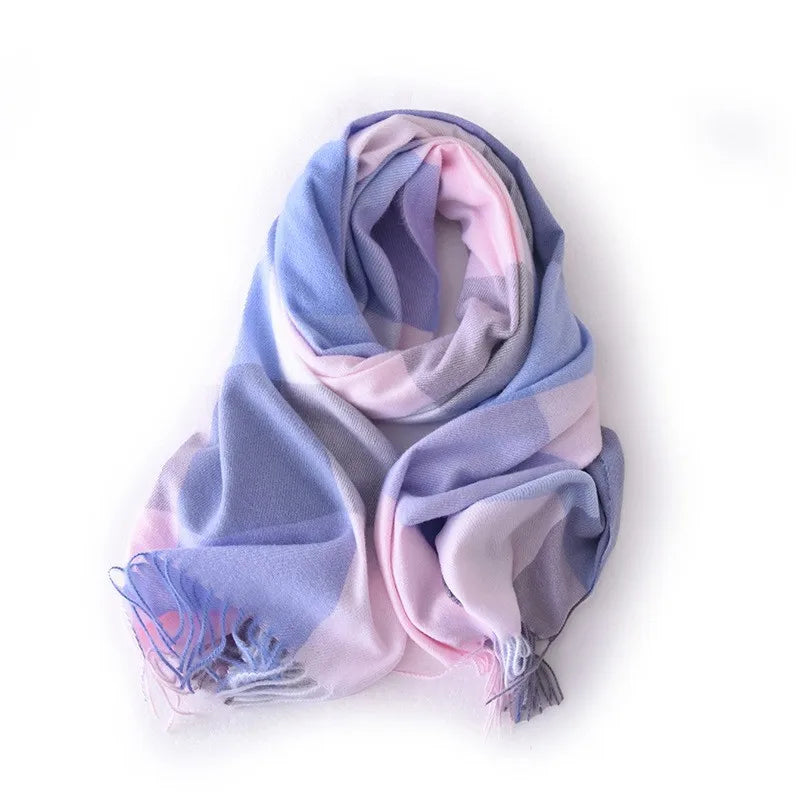 women's retro plaid imitation cashmere tassel winter scarves