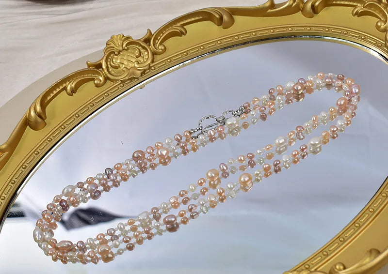 Natural Baroque Pearl Necklace Women's Long Sweater Chain Versatile Elegant High-End Feeling Mixed Color Original Design Jewelry