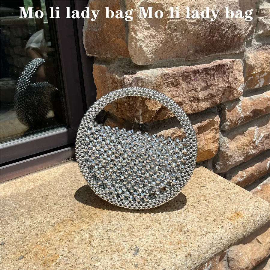 Women's Small PVC Solid Color Elegant Streetwear Beading Round Open Evening Bag