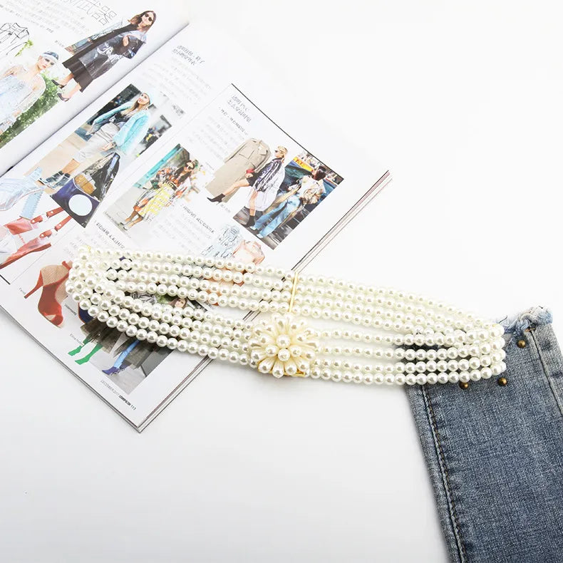 simple style square oval flower plastic beaded inlay rhinestones women's chain belts 1 piece