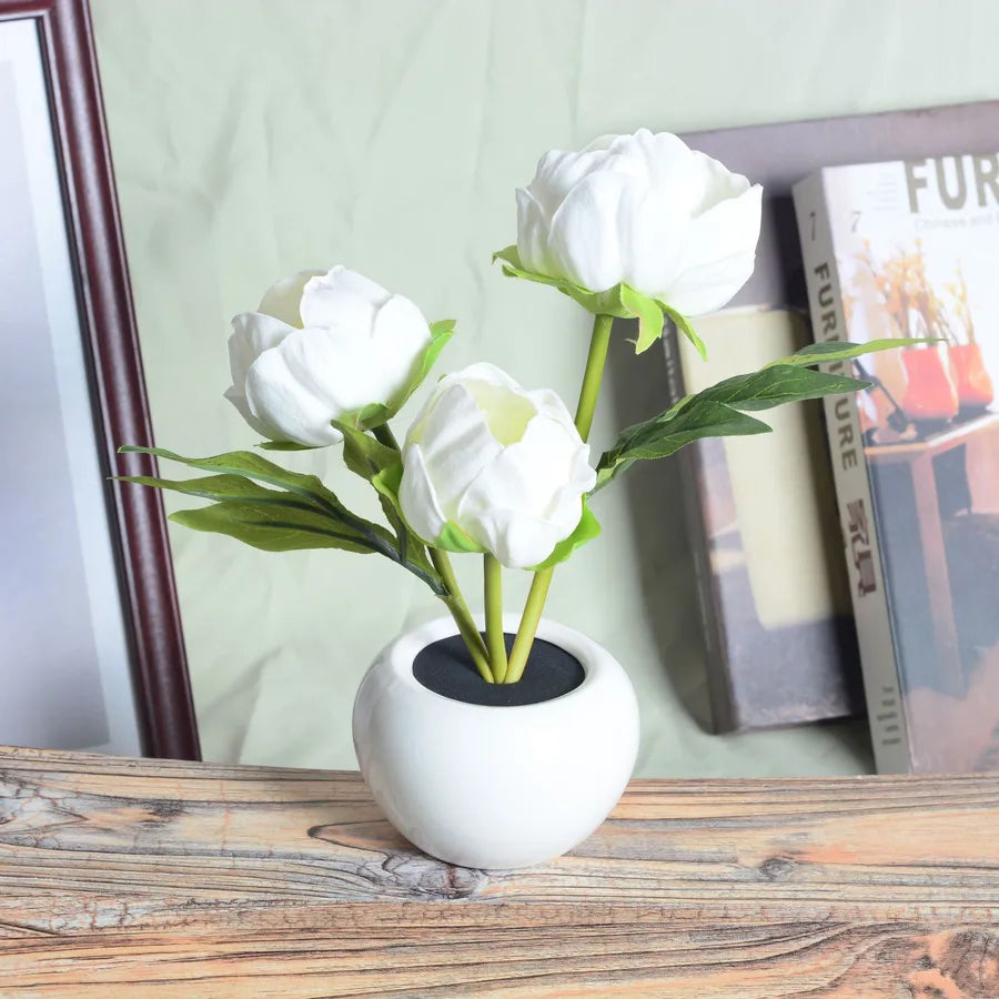 Decorative Table Lamp Glass Shade Wooden Base In Antique White Finish