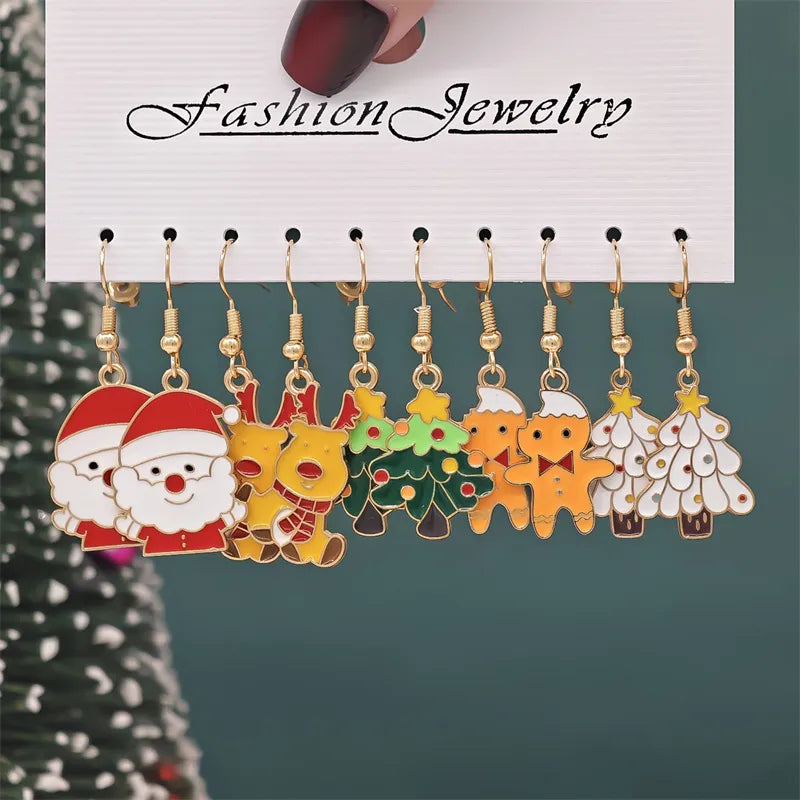 Christmas Series Cartoon Snowflake Star Ear Hooks Women's Holiday Earrings Set Festive Resin Studs Festive Fashion Jewelry