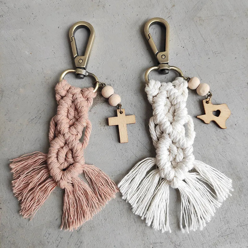 streetwear tassel alloy wood cotton unisex bag pendant keychain