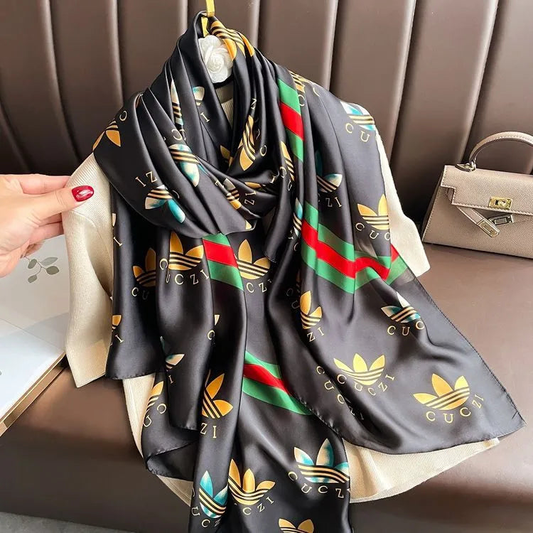 women's fashion letter plaid satin printing silk scarves