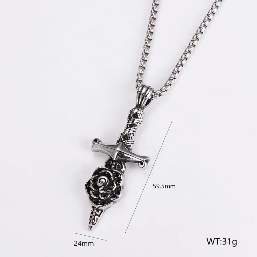 Wholesale Jewelry Hip-Hop Vintage Style Round 304 Stainless Steel Pendant Necklace box chain