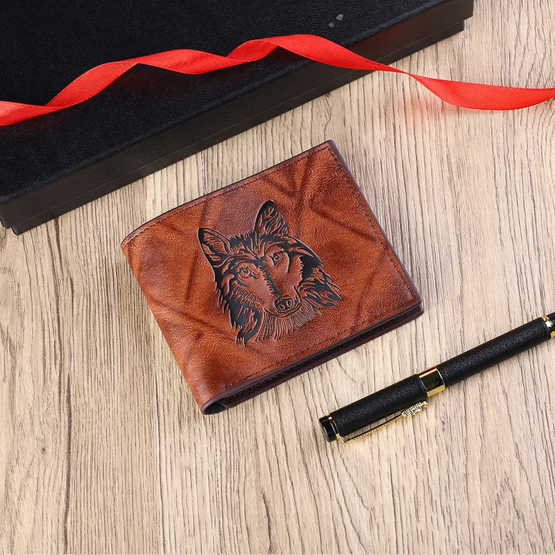 Men's Wolf Pu Leather Flip Cover Small Wallets