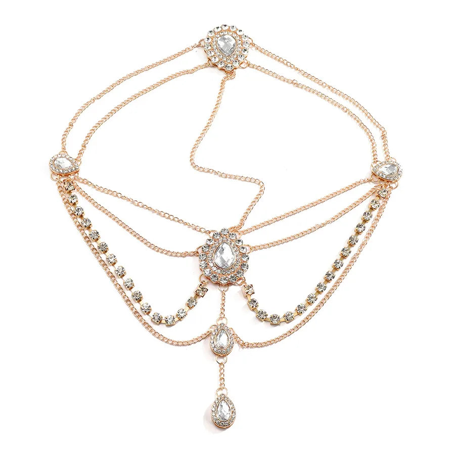 Fashionable Bohemian Gold Crystal Waterdrop Tassel Hair Accessory Headband Alloy Geometric Pattern Women's Headwear