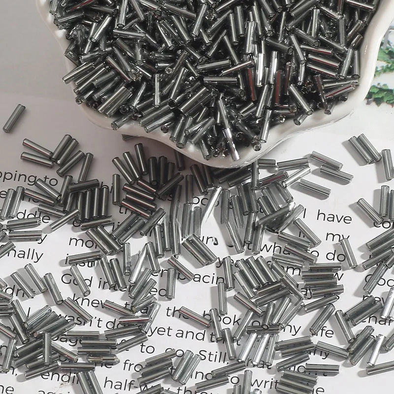 2*7mm filled silver tube beads glass rice beads handmade diy jewelry accessories necklace clothing hand sewn beads material