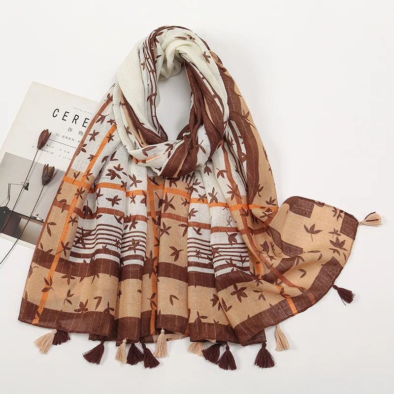women's retro color block polyester printing scarf