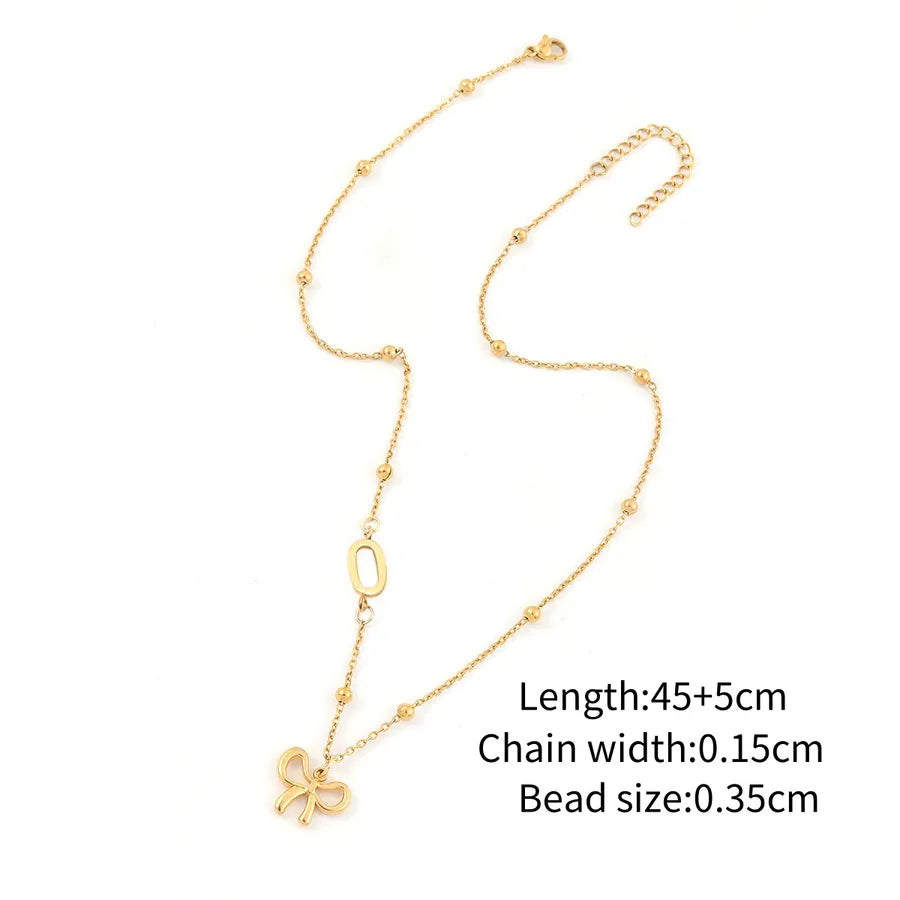 Wholesale Jewelry Simple Style Classic Style Letter Bow Knot 201 Stainless Steel 304 Stainless Steel ball chain Pendant Necklace