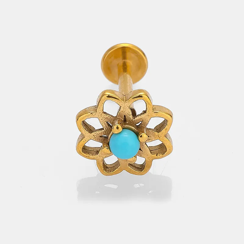 Simple Style Commute Palm Snowflake 316L Stainless Steel  Turquoise lip stud Ear Studs 1 Piece