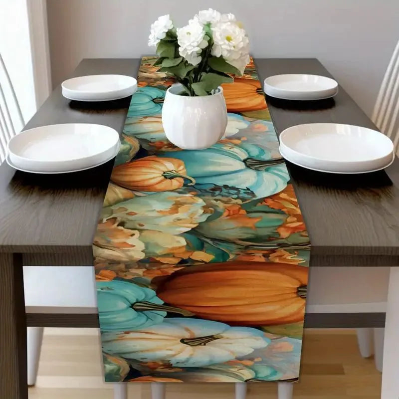 Halloween Thanksgiving Cute Pumpkin Lattice Polyester Table Runner