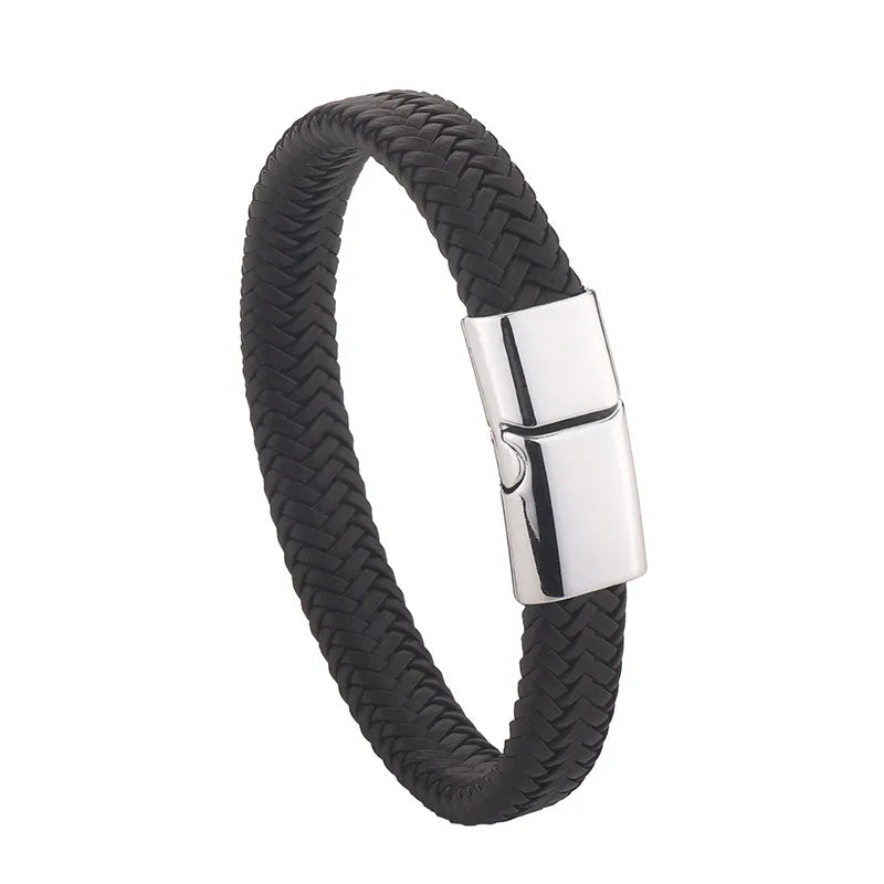 hot style gold matte handwoven twist  jewelry men's bracelet genuine leather bracelet alloy magnetic buckle