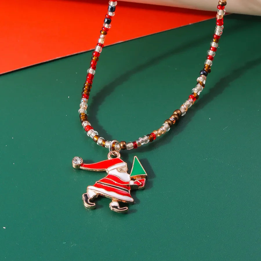Cute Santa Claus Glass Pendant Necklaces Christmas Wholesale