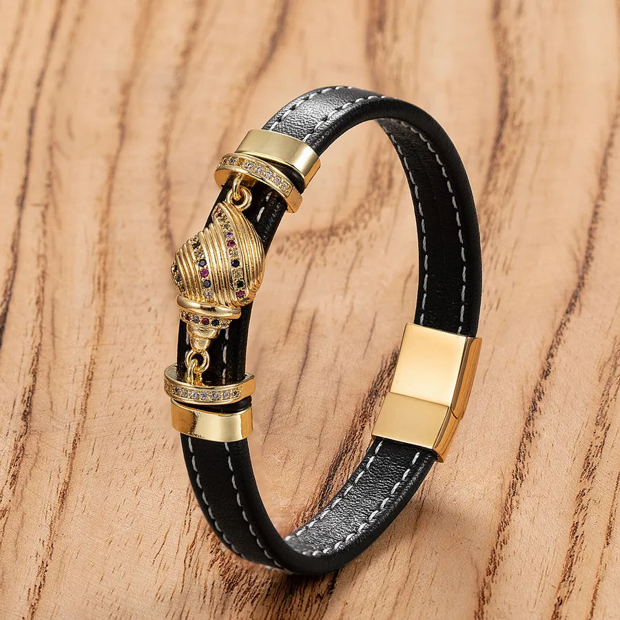 Retro Simple Style Classic Style Pineapple Bee 304 Stainless Steel Leather rope Metal Unisex Bracelets Men Cord & Leather Bracelets