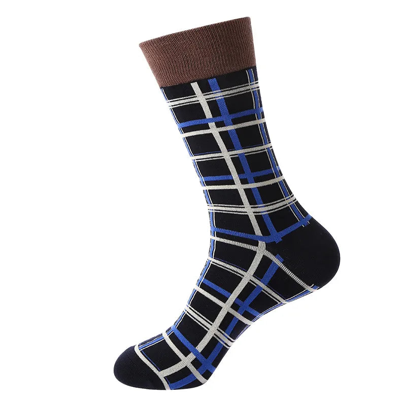 Men's Casual Sports Plaid Nylon Cotton Spandex Crew Socks 10 Pairs Per Pack